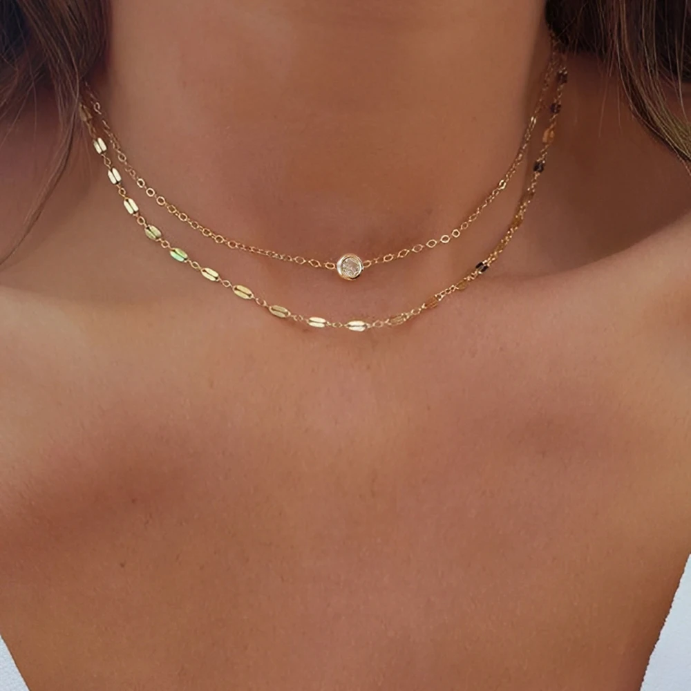 Stainless Steel Double-Layer Stacked Diamond Necklace: Delicate and Sparkling, Perfect for Everyday Wear, Commuting, and Dates