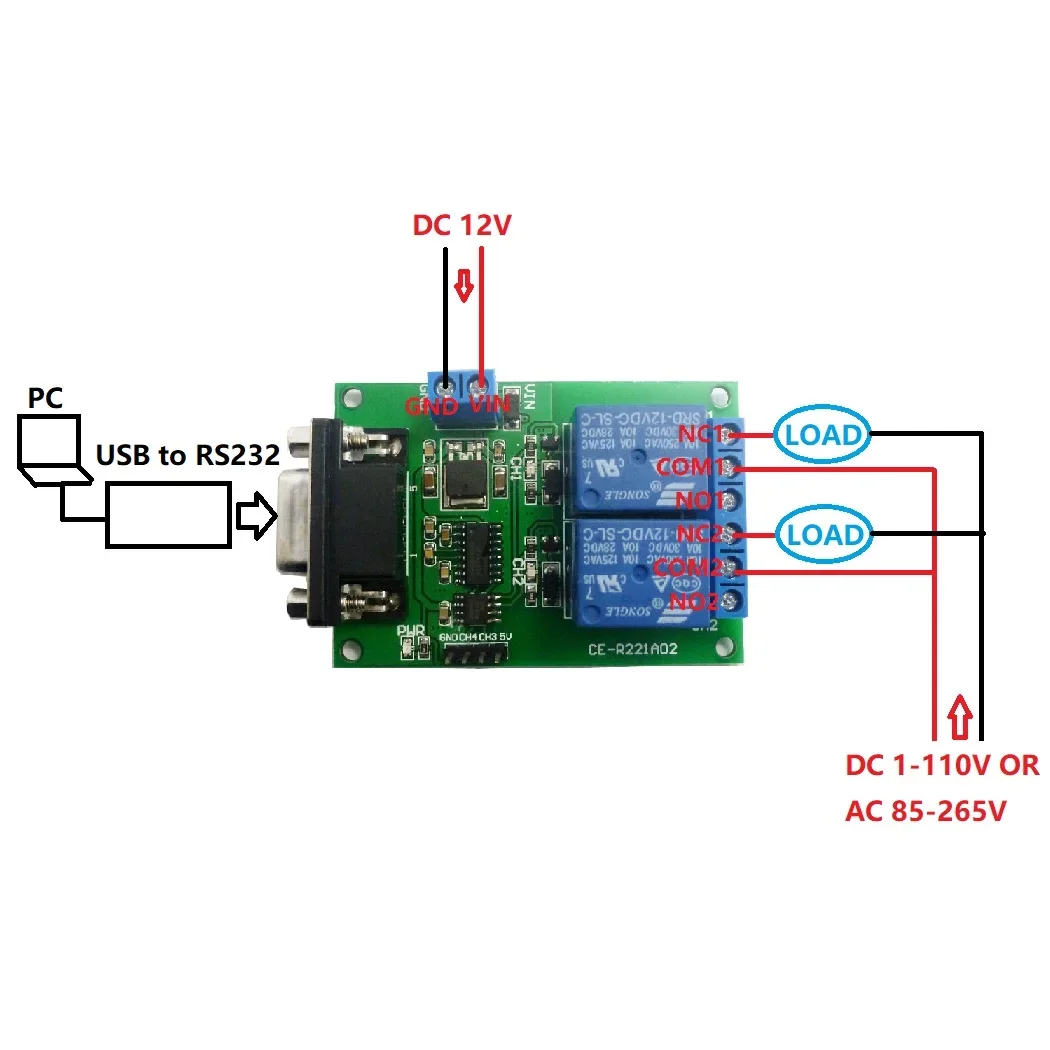 TB351 DC 12V 2 CH DB9 żeński/męski RS232 UART tablica rozdzielcza zdalnego sterowania moduł przekaźnika portu szeregowego