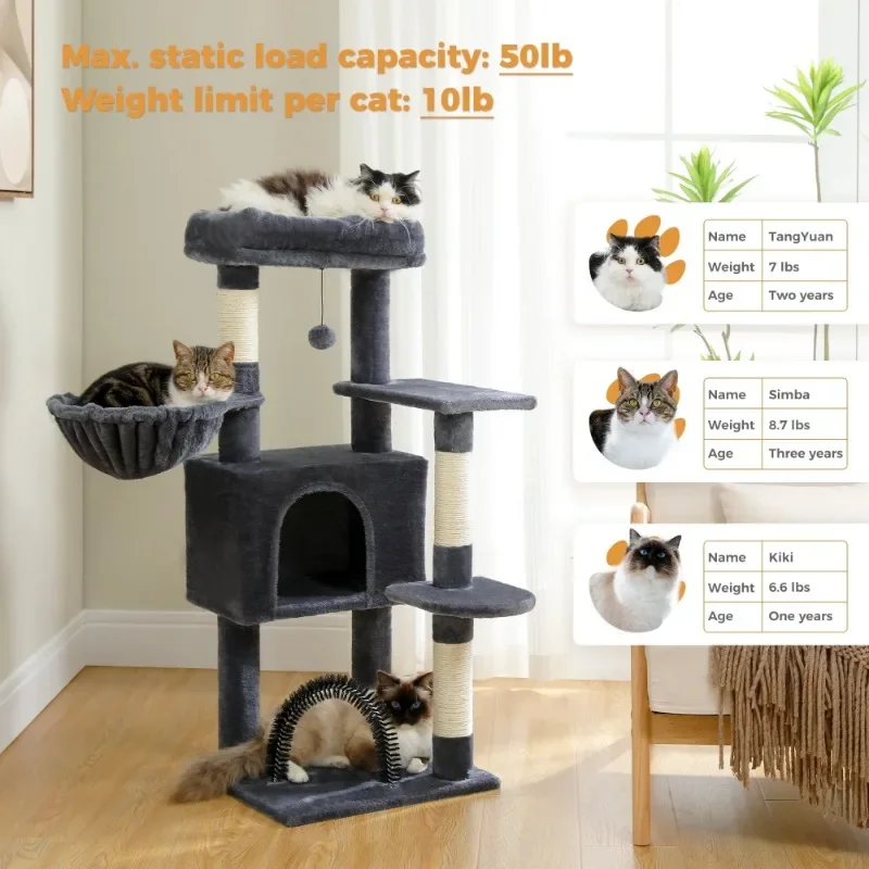42" Cat Tree Tower Cat Condo with Large Perch Scratching Posts for Indoor Cats