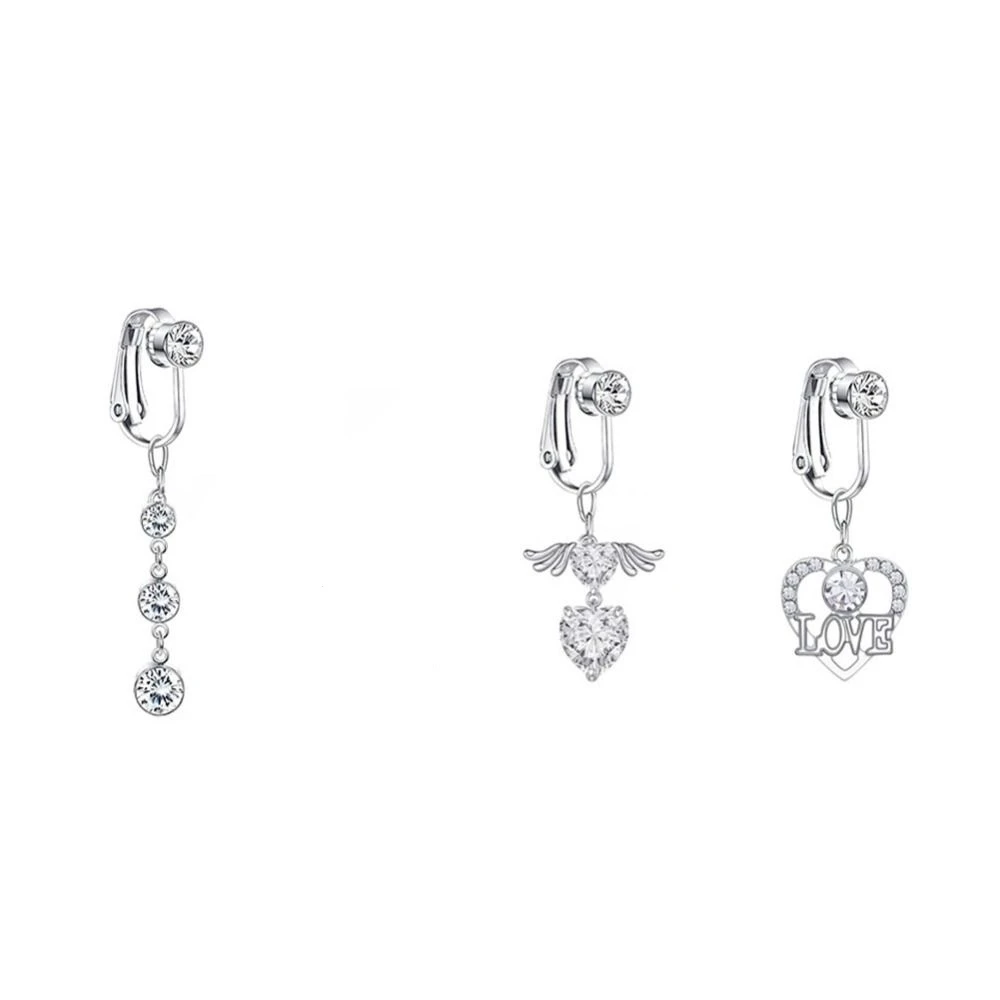 الفولاذ المقاوم للصدأ هيئة ثقب المجوهرات حجر الراين البطن خاتم على شكل زر هندسي السرة وهمية ثقب البطن ثقب البطن