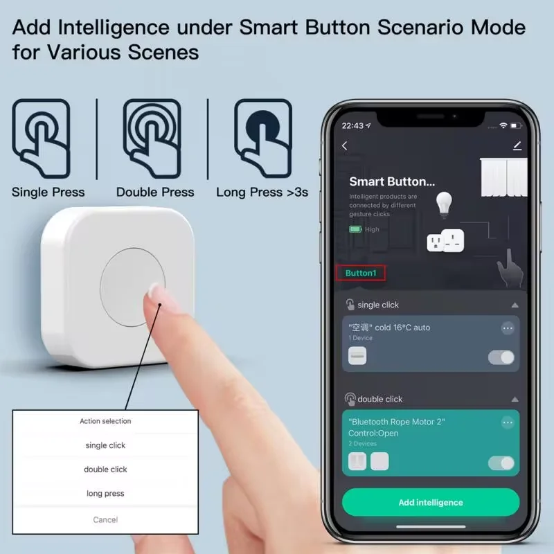 Tuya ZigBee Smart Button Interruttore di scena Telecomando wireless Controller con una chiave Alimentato a batteria Supporto Google Home Alexa