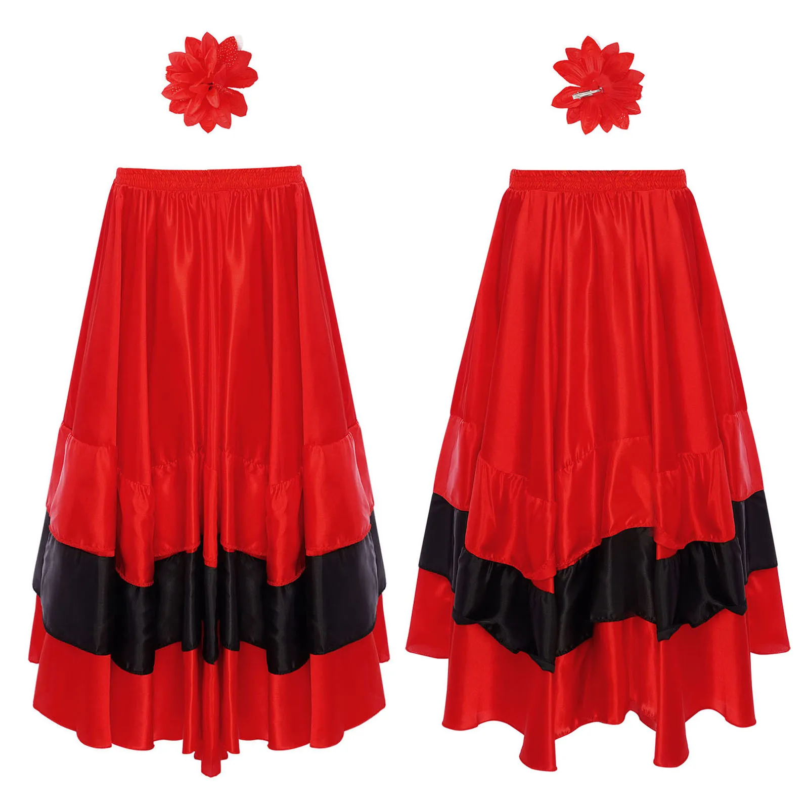 Jupe de danse Flamenco pour enfants filles, avec haut tubulaire en dentelle, couvre-chef, Costume de danse de salle de bal espagnol Paso Doble pour fête d'halloween