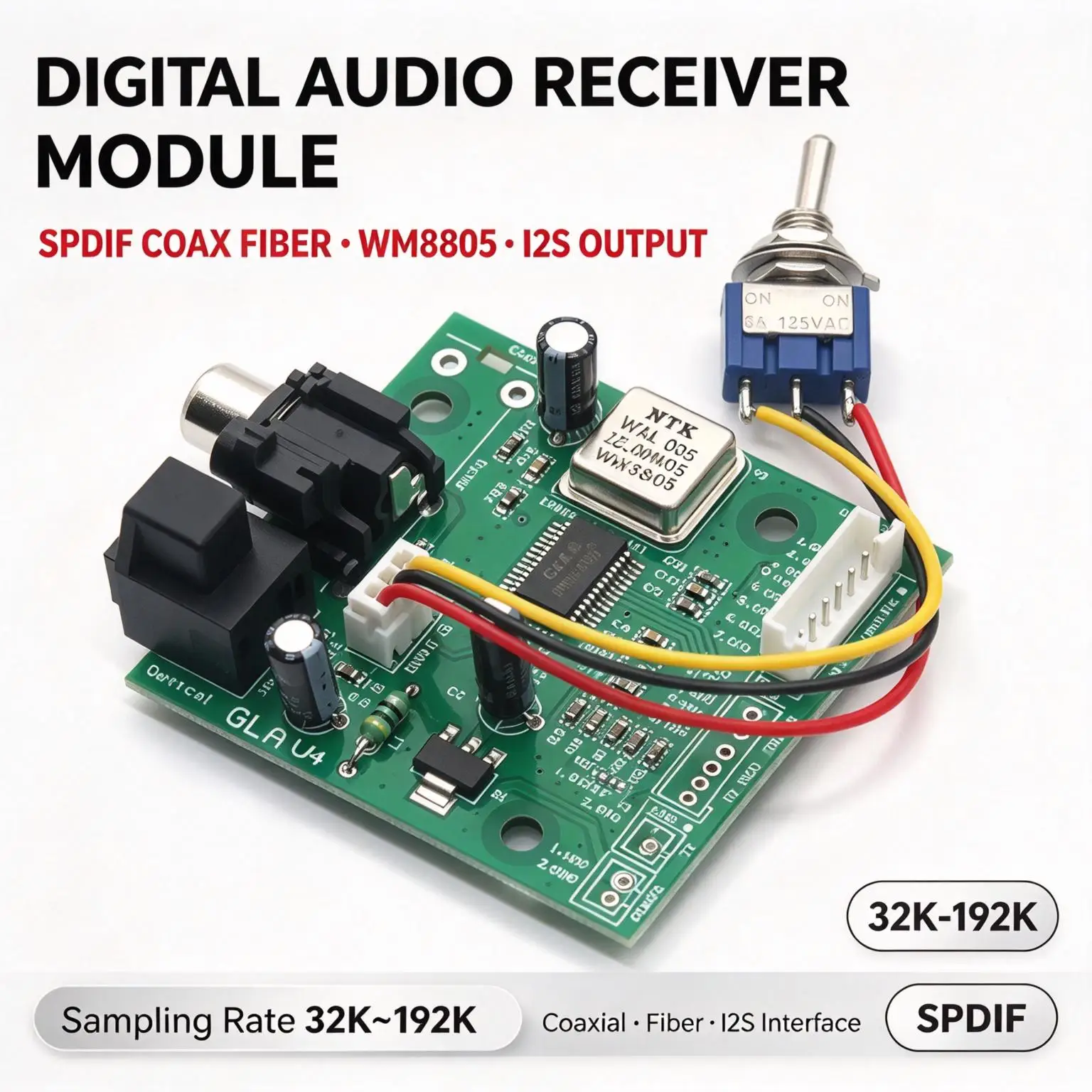 DYKB SPDIF to I2S WM8805 Receiver Board Coaxial Optical Fiber 32kHz-192kHz 24BIT 5-12V for DAC CD Player HIFI Audio Decoder DIY