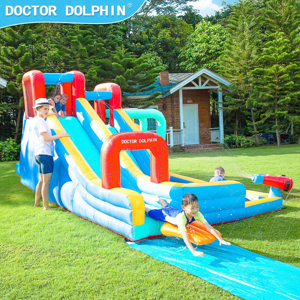 สไลเดอร์น้ำเป่าลมราคาถูกพร้อมบ้านเด้งดึ๋งสำหรับเด็ก ดีไซน์ใหม่จาก Doctor Dolphin เหมาะสำหรับงานปาร์ตี้