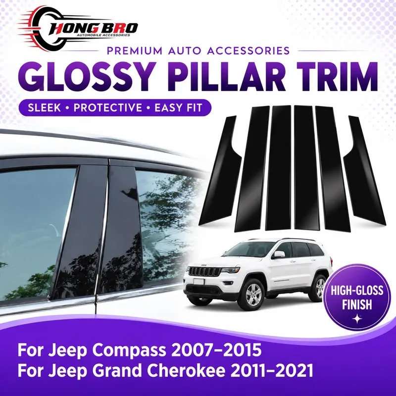 For Jeep Grand Cherokee Liberty Compass Commander Window Trim Bright Black Mirror Pillar Post Sticker Car Exterior Decoration