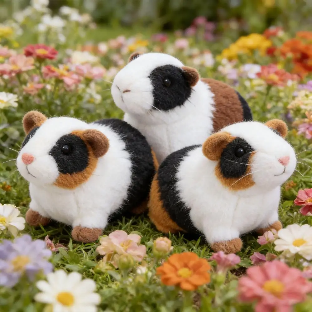 Plush Hamster Decoration Realistic Hamster Ornament Plush Model Furry Guinea Pig Replica Figurine Cute Small Decor for Home Desk