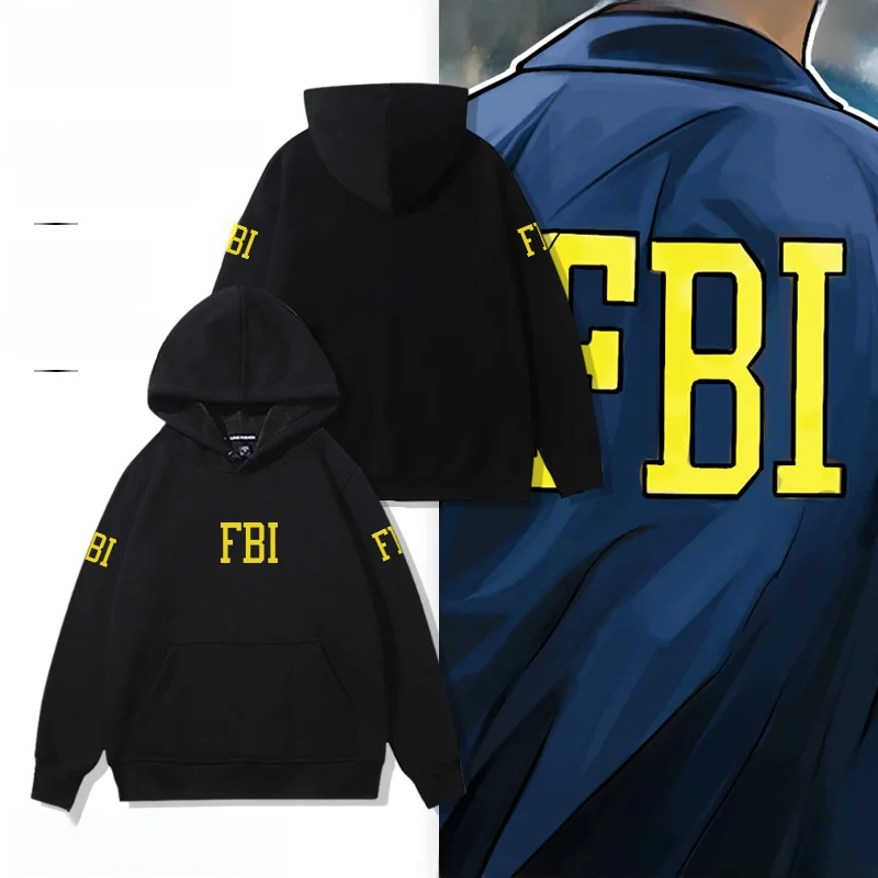 

Мужская толстовка с капюшоном FBI (Федеральное бюро расследований) для спецагентов, из чистого хлопка, с длинными рукавами, свободного кроя, осенне-зимняя.