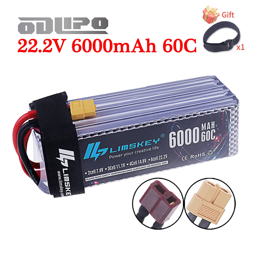 6000mAh 6S 22.2V 60C RC Lipo Battery 22.2v Rechargeable Battery For RC Car FPV Truck Helicopter With Deans T XT60 Connector