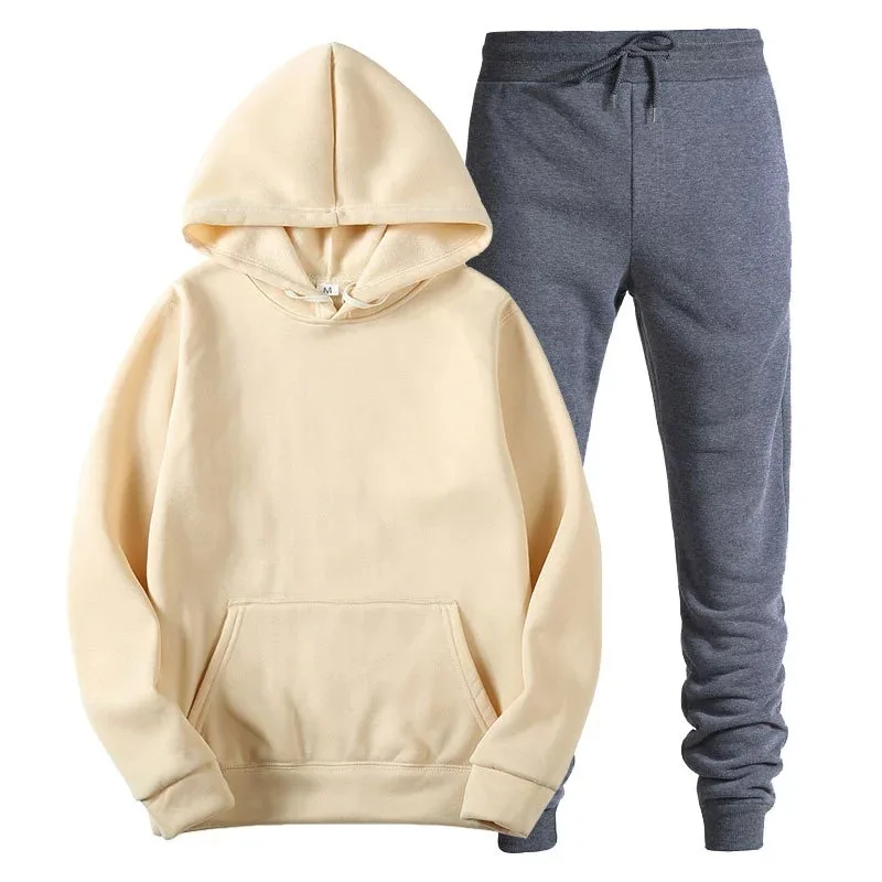 طقم هوديي وسراويل كاجوال للرجال - سويت شيرت ناعم مع جيب الكنغر والركض برباط موضة ملابس الشارع للخريف والشتاء #3