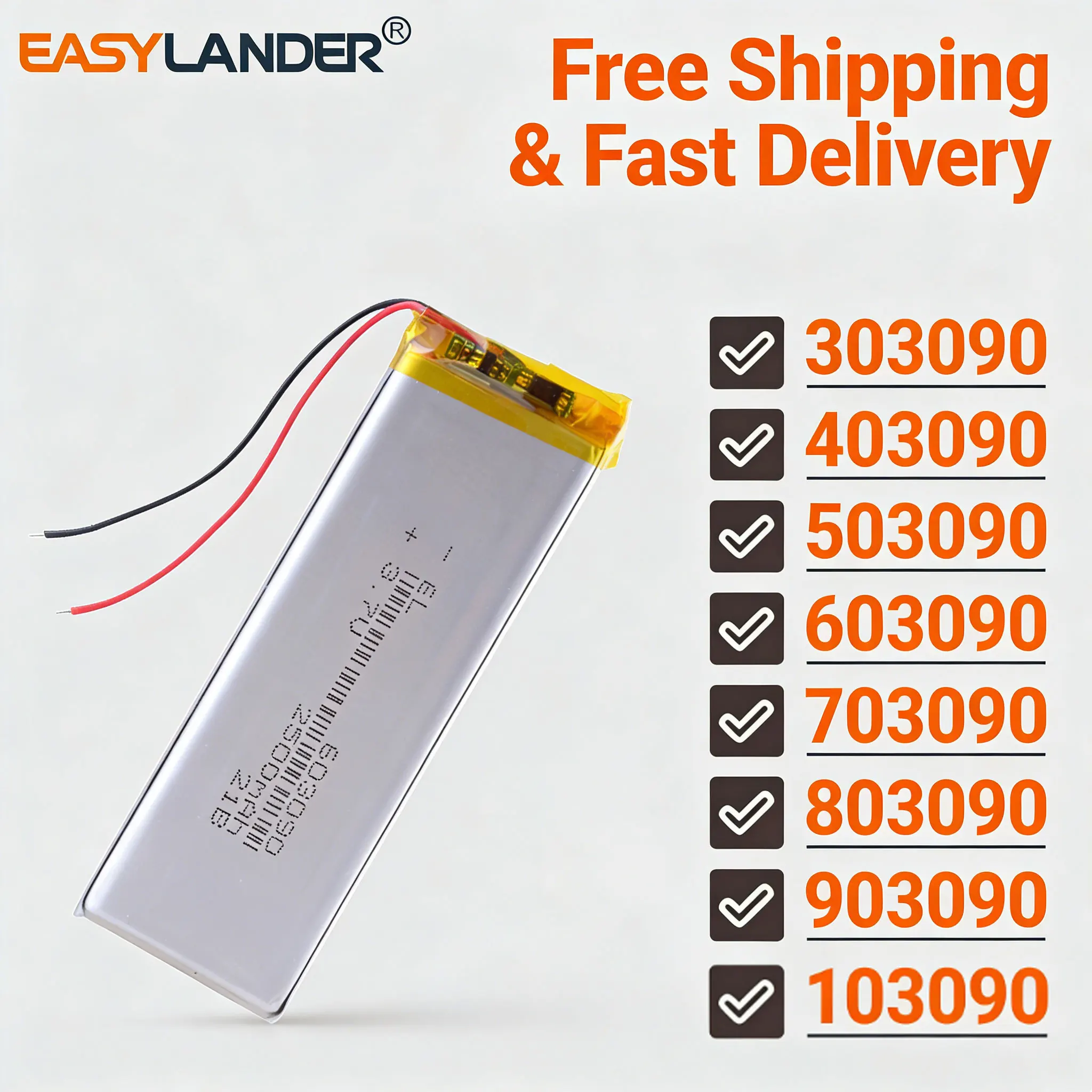

3.7V 2500mAh 603090 Rechargeable Lithium Li-ion Polymer Battery 303090 403090 503090 703090 803090 903090 103090 602990 902990