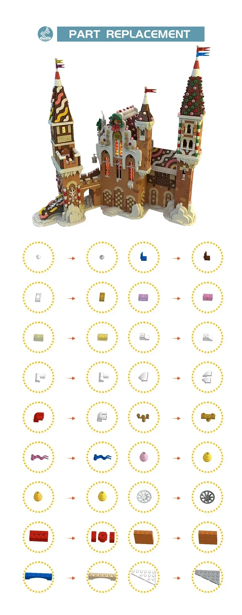 MOC-Ensemble de blocs de construction de château en pain d'épice pour enfants, architecture de neige, maison, cabane, briques, jouets de jeu, cadeaux d'anniversaire et de Noël, hiver