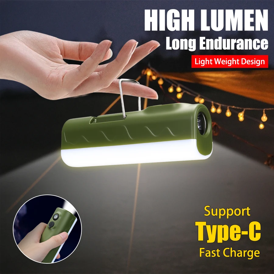 Portable Rechargeable LED Camping Lanterns With Hook Dual Light Source Outdoor Tent Lamp Waterproof For Hiking Fishing Outdoor