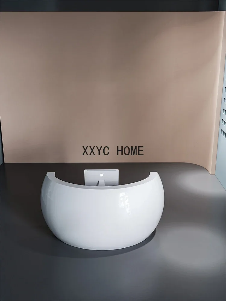 

Paint Front Desk Desk Modern Simple and Fashionable Arc Reception Desk Cashier Semicircle Bar Counter