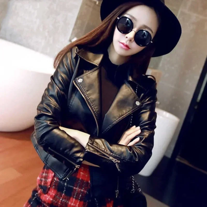 Slim Fit Female Coat Zip-up Sale Pretty Cheap New Products Women's Leather Jackets Clothing Promotion Long Sleeve Korean Style