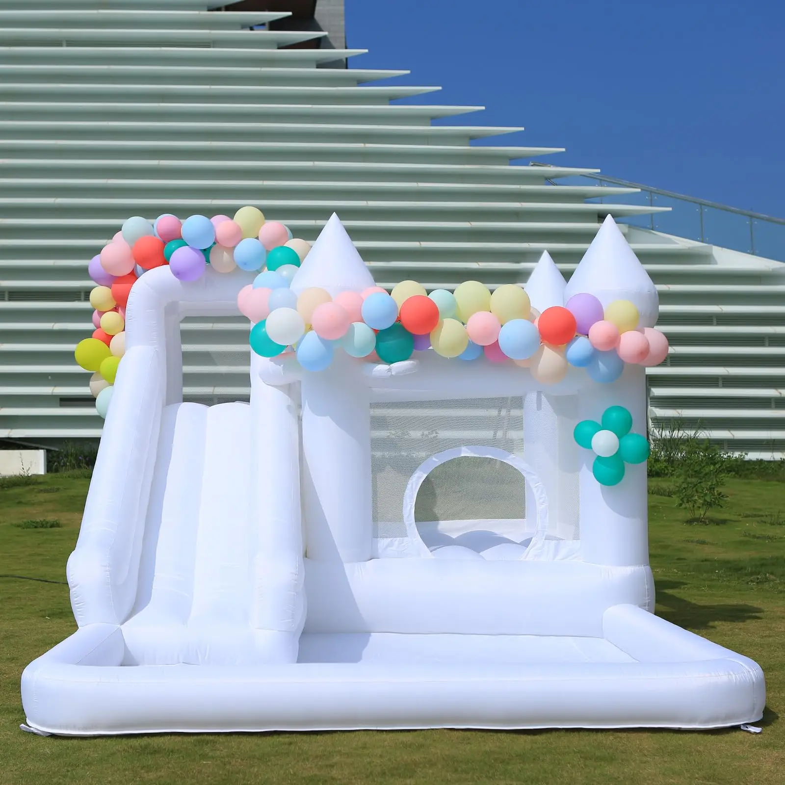 Inflatable White Bounce House Castle with Hair Dryer, Castle Commercial Grade Wedding Bouncer for Kids 3-15 Years Old