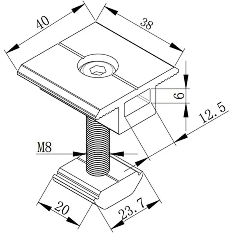 บล็อกเลื่อนอะลูมิเนียมอัลลอยด์สำหรับแผงโซลาร์เซลล์ ABNH แบบแรงดันปานกลาง ขนาด 40 มม. สำหรับเชื่อมต่อและยึดแผงโซลาร์เซลล์