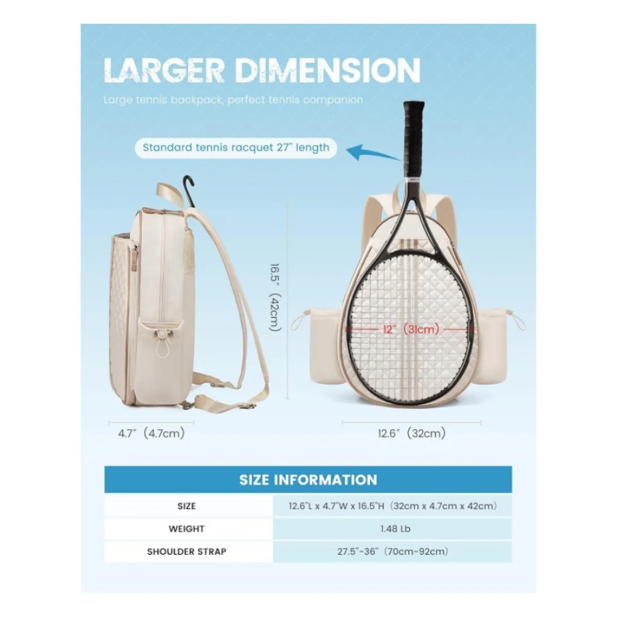 AA85 테니스 가방 편안한 조절 가능한 스트랩 야외 스포츠 가방 테니스 라켓 가방 여성 남성 테니스 애호가 블랙