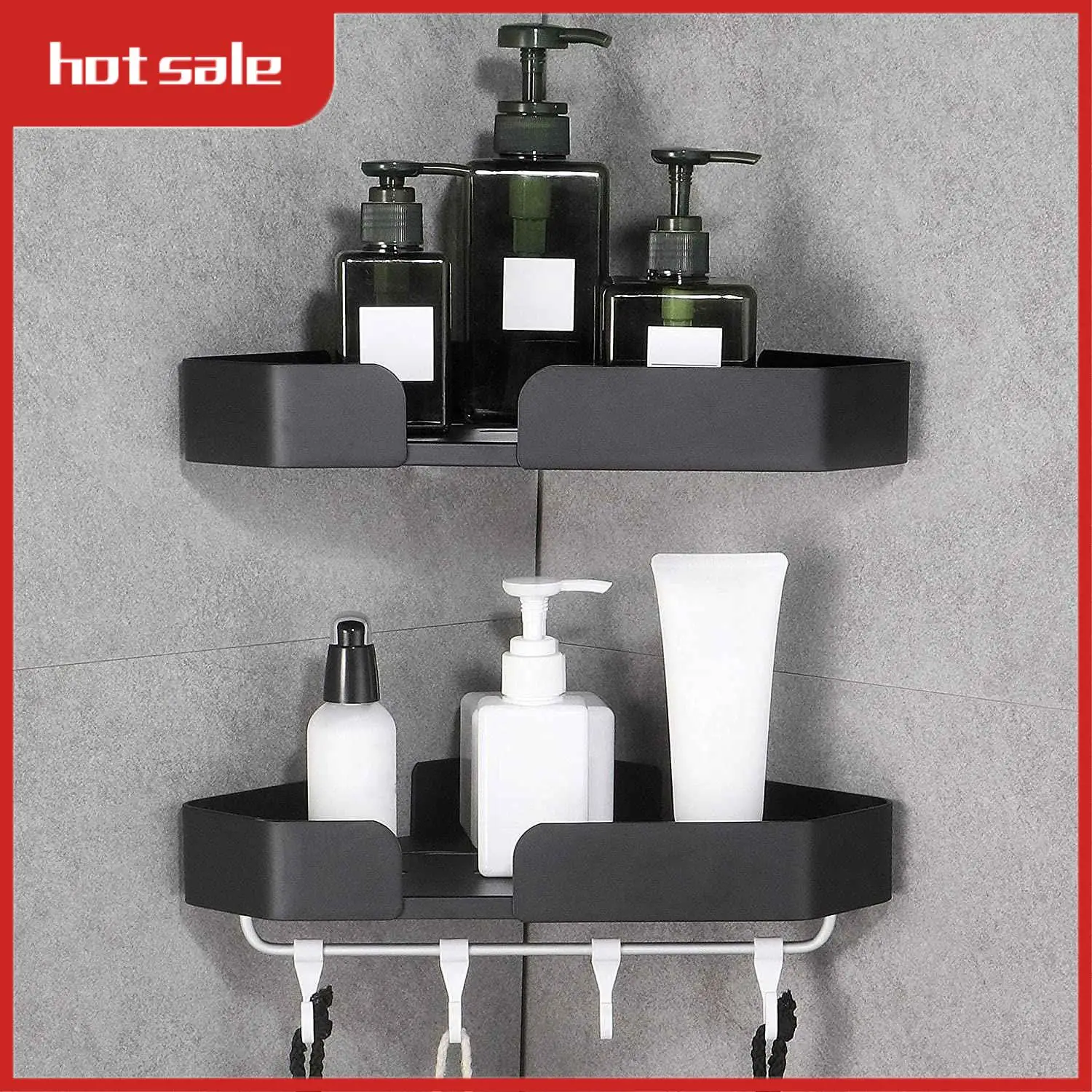 

A33R-Shelf Box, Self-Adhesive Organizer, Not To Damage The Wall Mount In Kitchen Bathrooms 2 Pieces Black