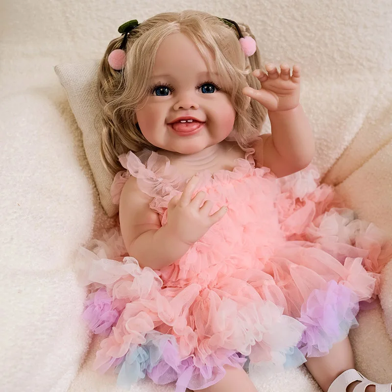 22Inch 55cm Full Body Silicone Doll Devi Toddler Doll Princess Girl Lifelike 3D Skin Art Doll with Hand Root Hair