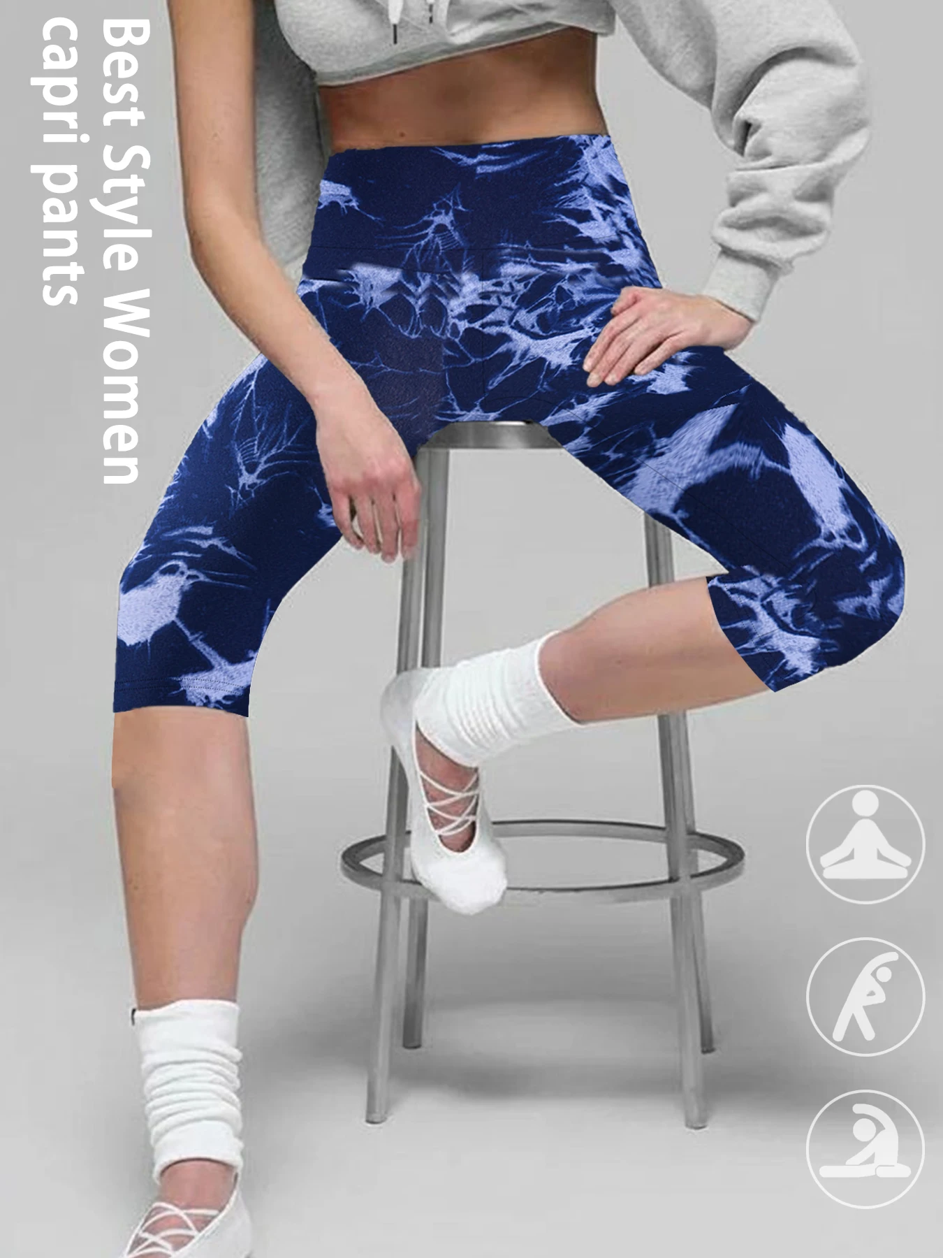 

Super Soft High Waisted Tie Dye Print Sport Capri Pants for Women No See Through Workout Running Yoga Athletic