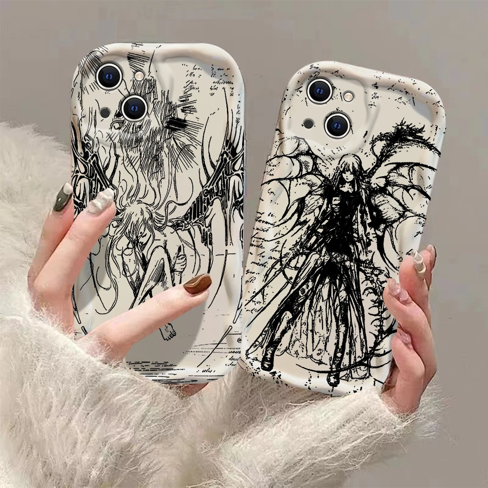 Luxury Black Angel Death Demon 3D Wave Case For Xiaomi Mi 14 12 12T Lite Poco F6 M6 X6 X5 X4 F4 X3 M3 Pro 4G 5G Silicone Cover