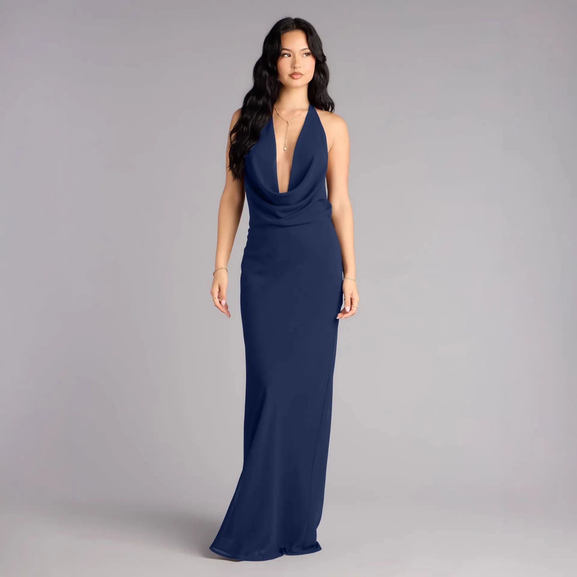 

2026 New Arrival Women's Halter V Neck Backless Maxi Dress Sexy Premium Evening Gown