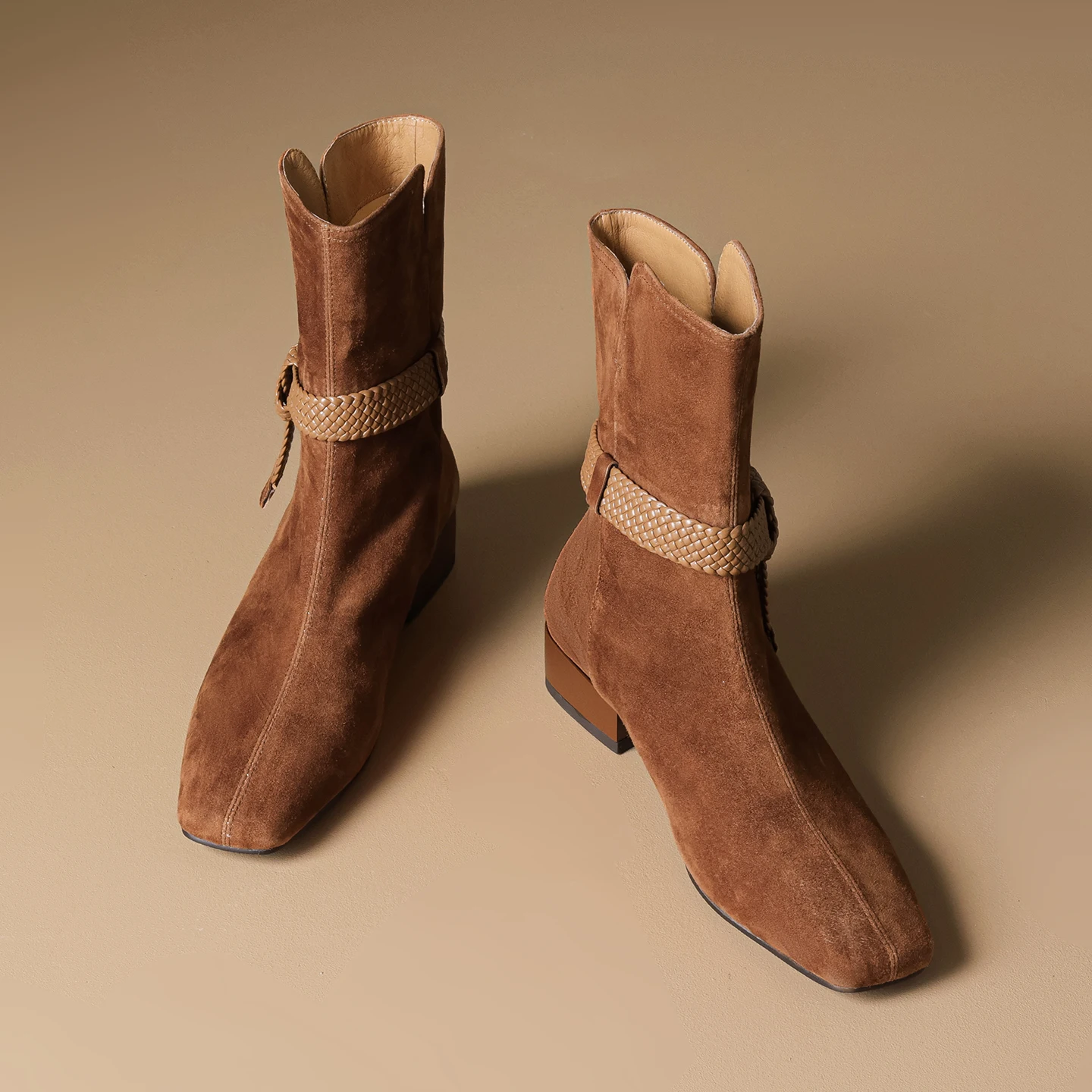 2025 New Women Shoes Ankle Boots Cow Suede Leather Sexy Square Toe Western High Boots Warm Autumn Winter Knight Boots High Shoes
