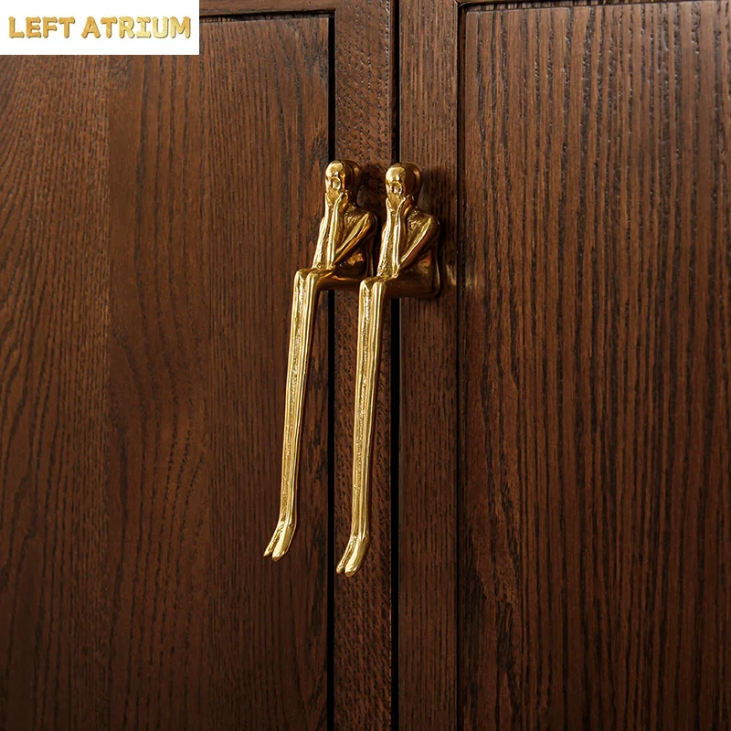 Little Golden Man Brass Handle Cabinet Pulls Cabinet Door Knocker Drawer Handle Drawer Knobs Golden Metal Decorative Handles