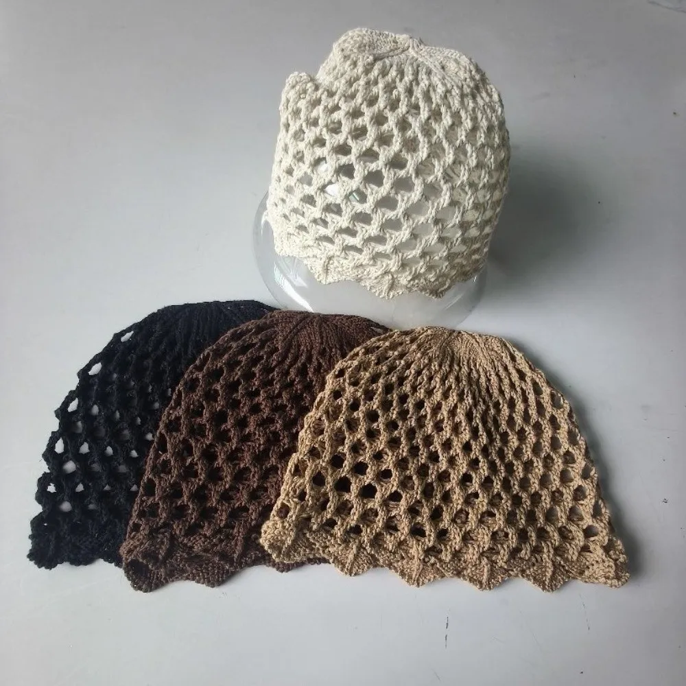 Fashion Hollow Weave Knitted Hat Breathable Solid Color Pullover Hat Openwork Mesh Hat Spring Summer