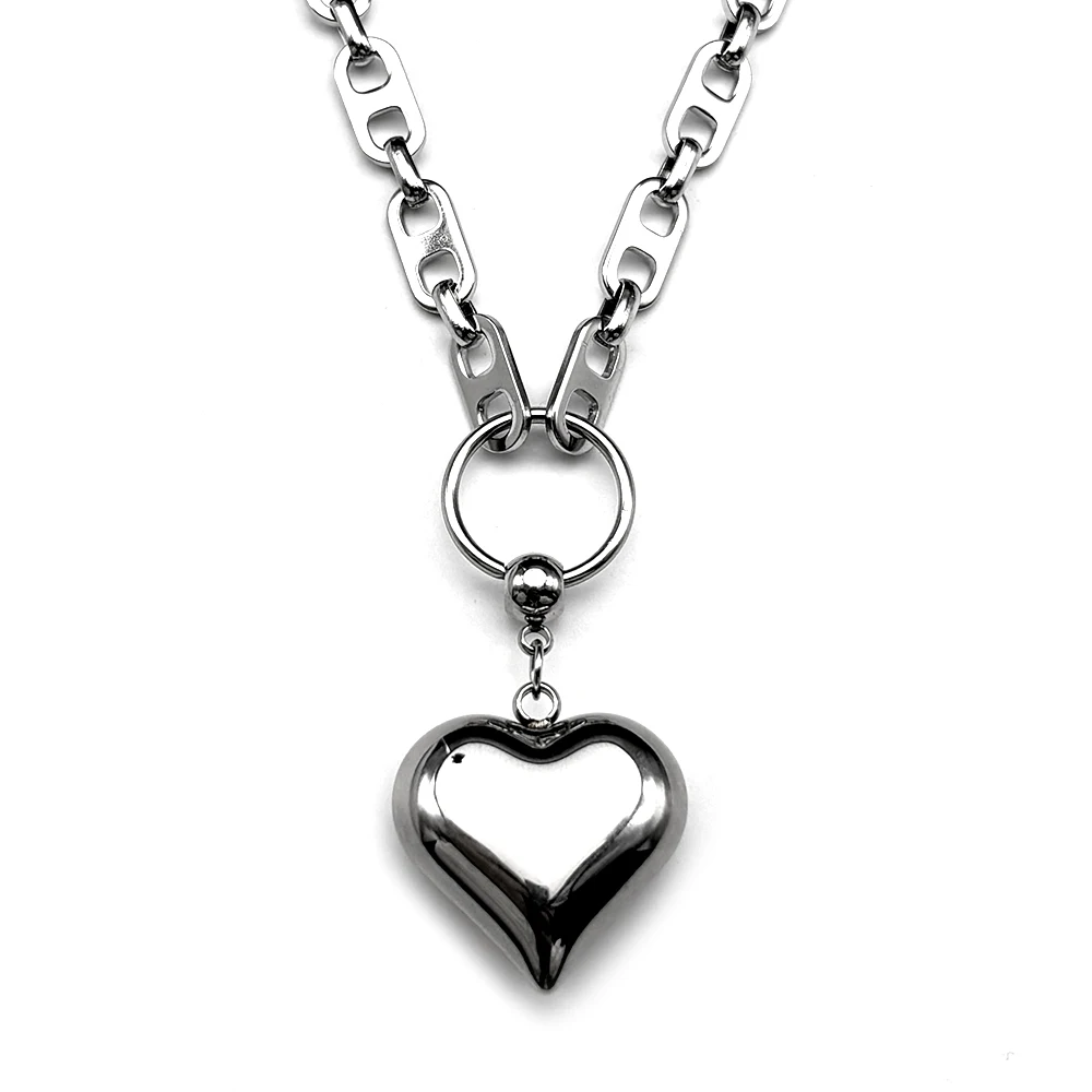 Romantische Liebe Herz Retro Anhänger Halskette Für Frauen Männer Edelstahl Silber Farbe Hiphop Punk Männliche Kette Schmuck Geschenke – Detail 7