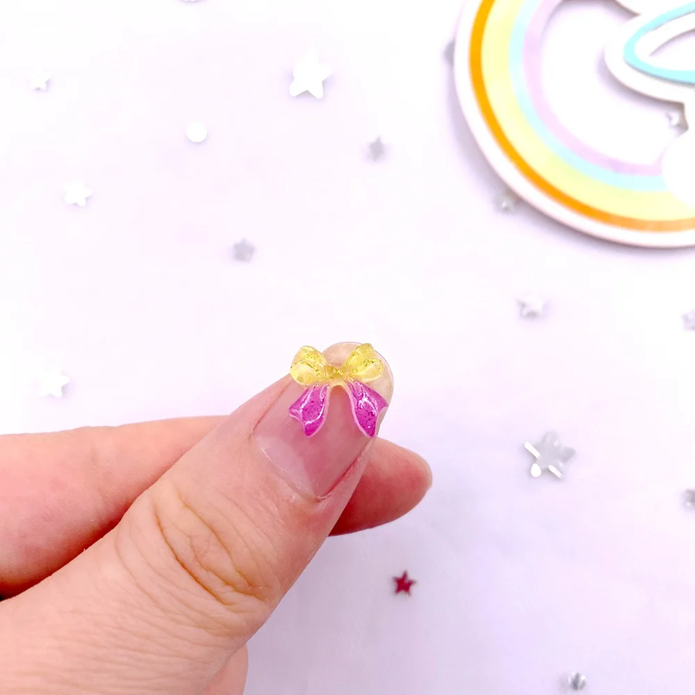 Resin Clear Candy Color Glitter Butterfly Nails Art Flatback Rhinestones Colorful Bow Figurines 50PCS DIY Scrapboos Decor Crafts
