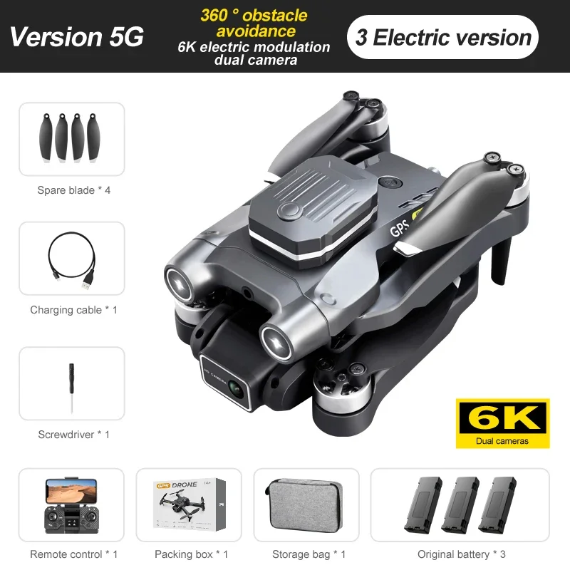 H23 GPS Rc 드론, 4K, 6K HD 듀얼 카메라, 전문 사진, 장애물 회피, 브러시리스 헬리콥터, 접이식 쿼드콥터