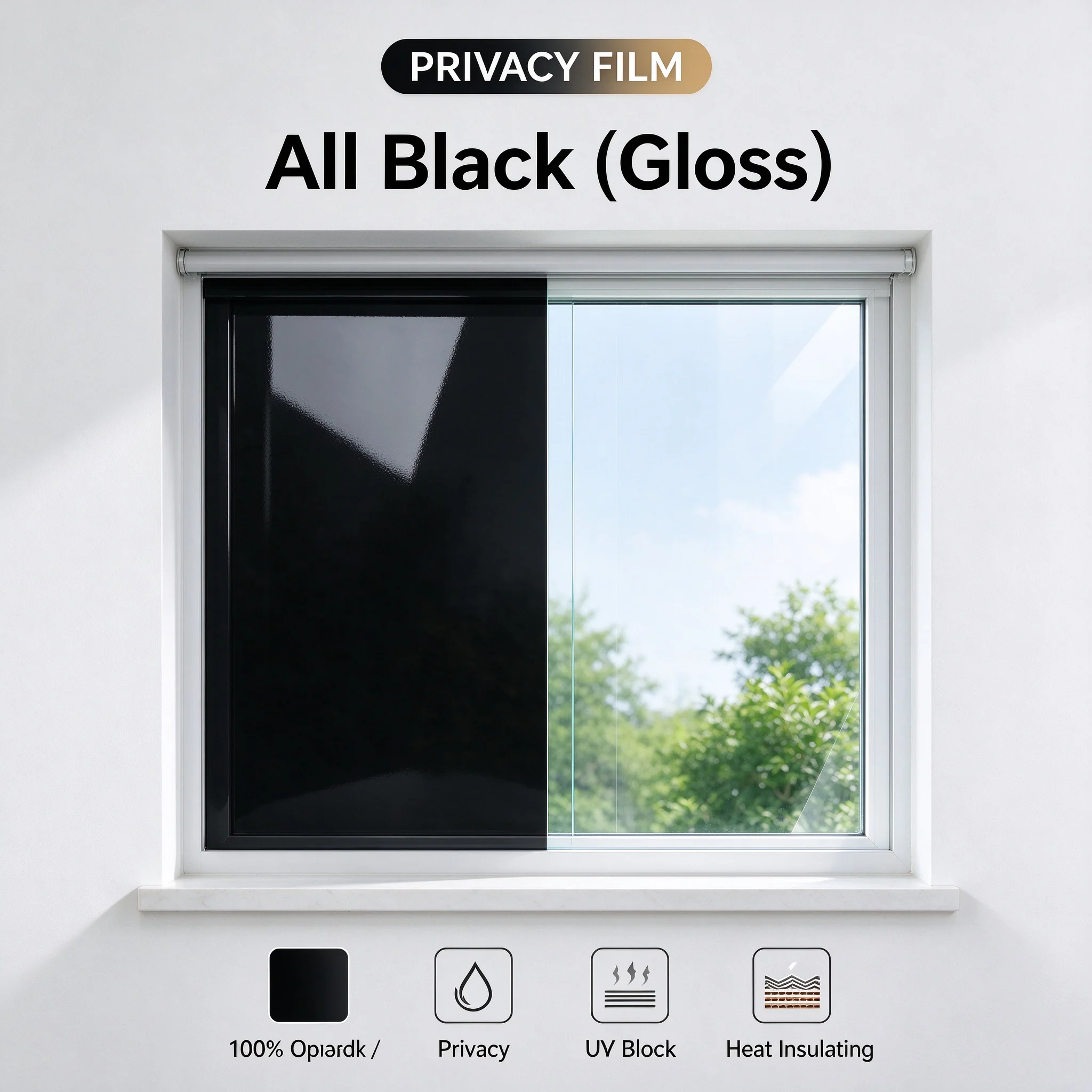 All Black PET Window Film Roll One Way Vision Privacy Glass Tint Heat Insulation Anti UV Solar Control DIY Install For Home Car
