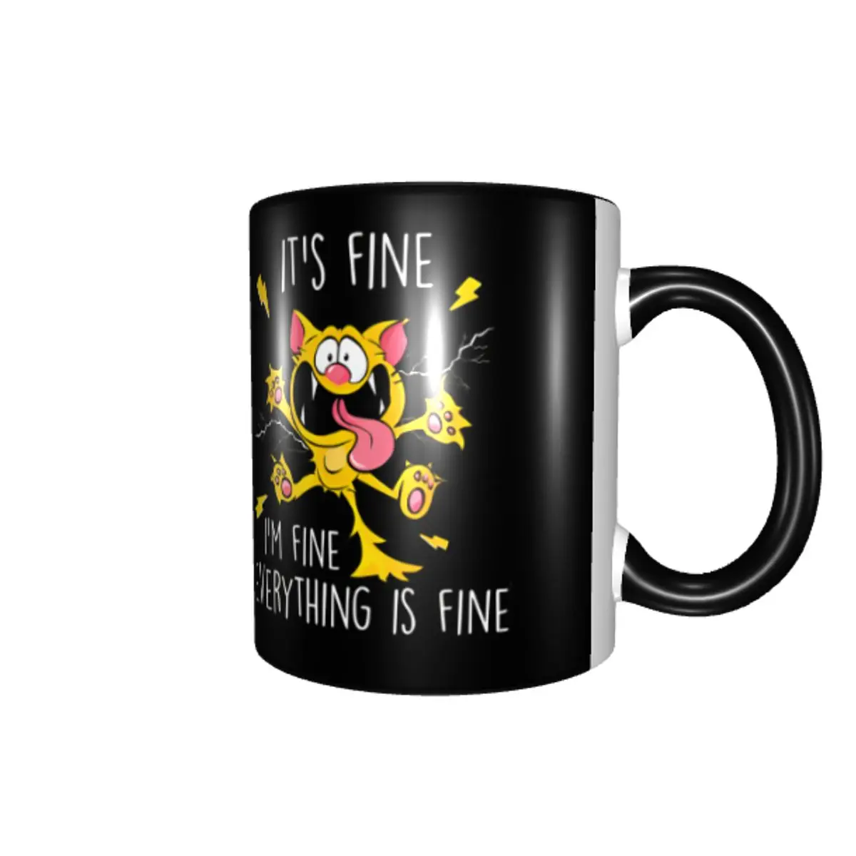 Personalized DIY I Am Fine Everything Is Fine Ceramic Mugs Cat Cartoon Inspiration Funny Coffee Cup Creative Present