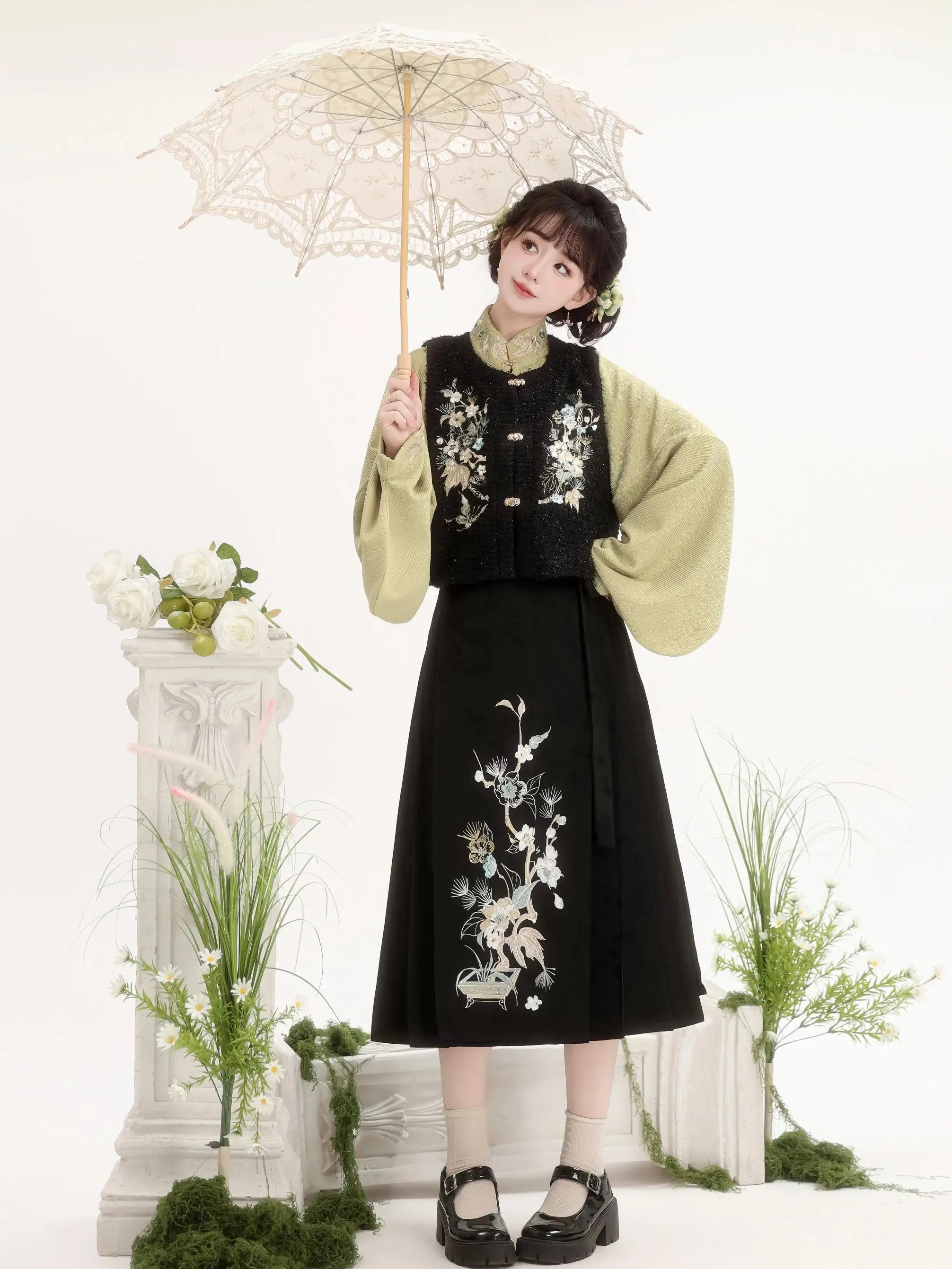 

Оригинальный женский комплект жилета Hanfu, повседневная одежда, весна-лето, Sle Qing Die, комплект из полиэфирного волокна, традиционная китайская одежда