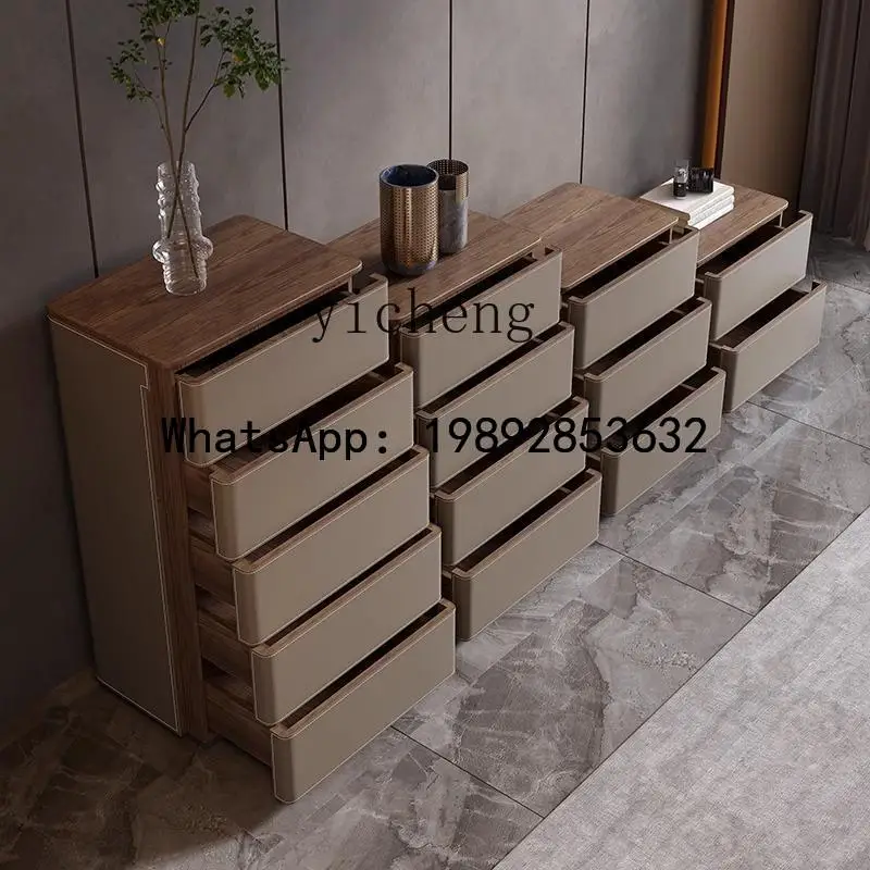 saddle leather chest of drawers modern Nordic bedroom storage chest of drawers solid wood storage cabinet