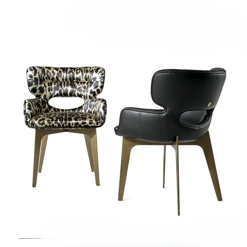 

Leopard print fabric backrest negotiation chair villa home modern high-end restaurant Italian light luxury dining chair