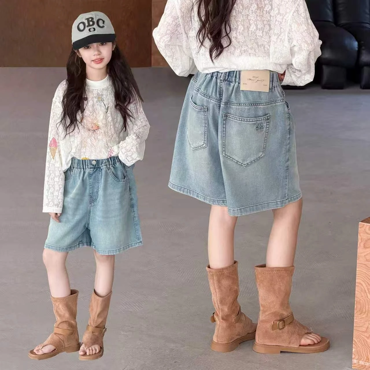 Girls Denim Shorts Summer Thin 2026 New Kids Five Point Pants Mid Length Shorts Versatile Big Girls Summer Clothes Pants
