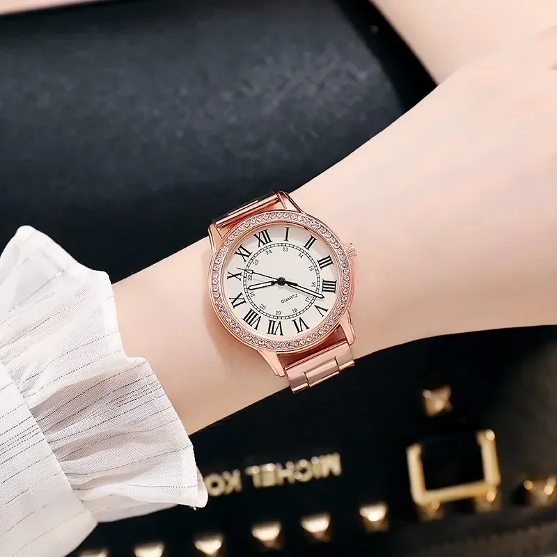 Steel Strap Simple Casual Women Watch Retro Roman Rhinestone Luminous Quartz Watch Luxury Wrist Watches for Women Wholesale