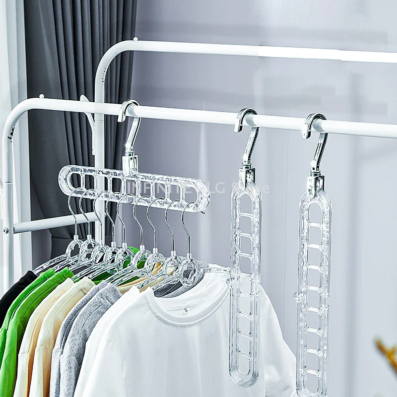 Nine-hole Clothes Hanger Household Red Plastic Multi-function Clothes Drying Artifact Horizontal And Vertical Magic Rotating