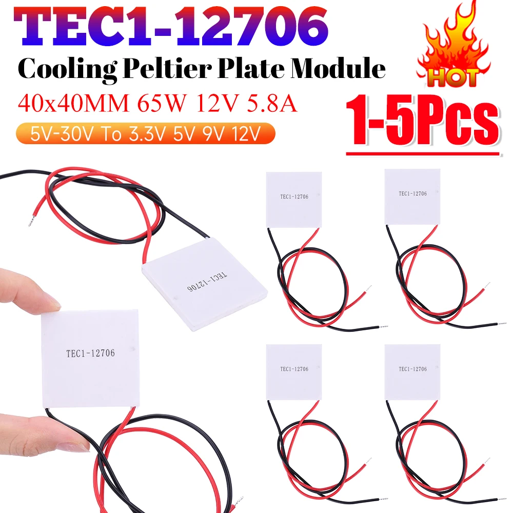 1-5PCS TEC1-12706 Thermoelectric Cooler Peltier 40*40mm 12V Peltier Elemente Module Semiconductor Refrigeration Plate Module