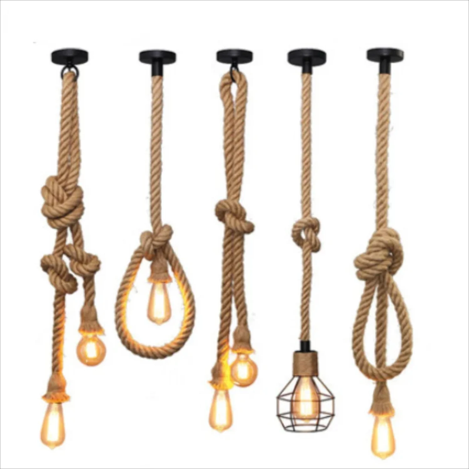 

New Single Double Rope Pendant Light E27 Bulb Twisted Style Bedroom Restaurant Cafe Country Style Indoor Decoration