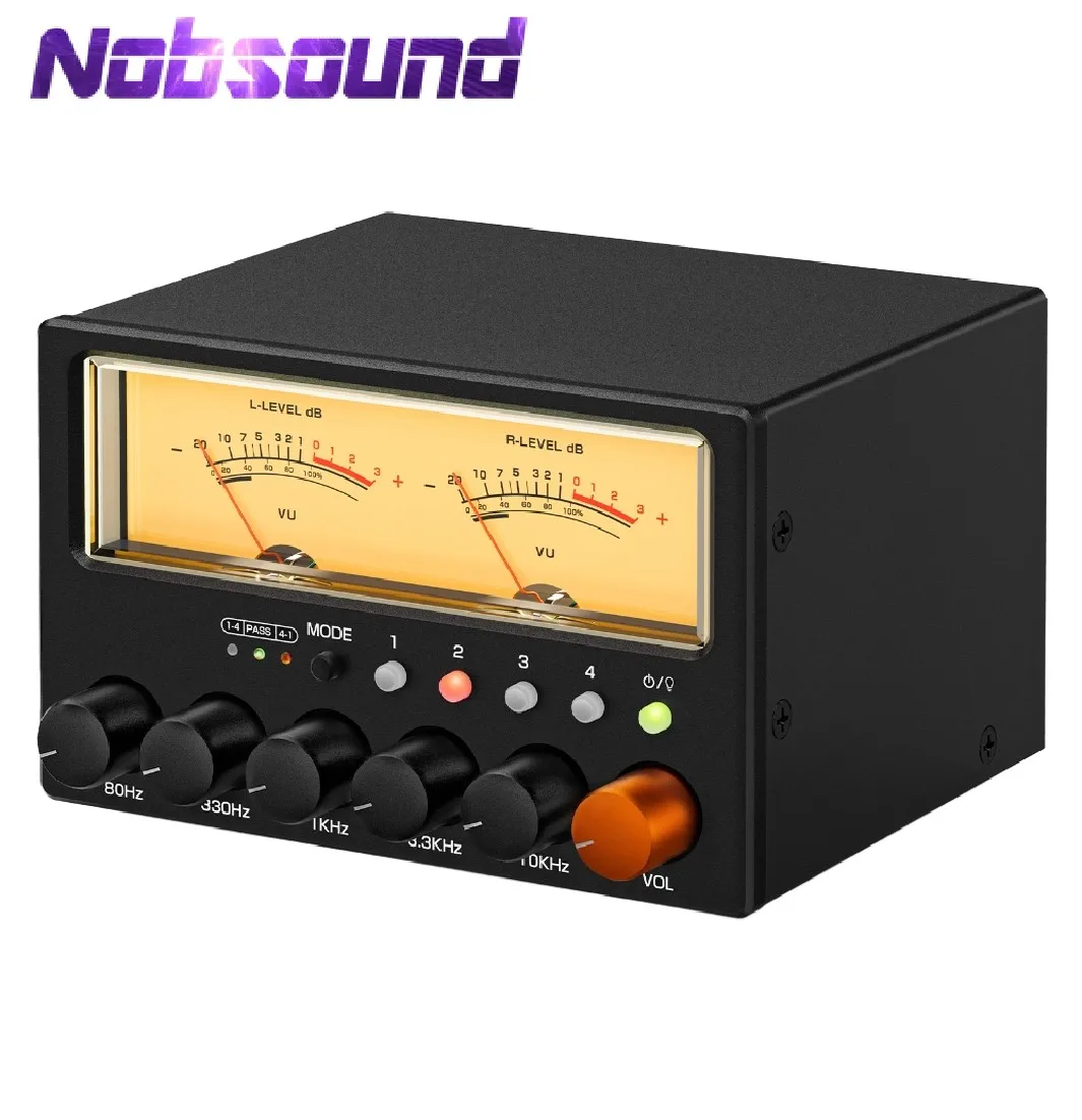 Nobsound D5 ستيريو 5-Band EQ Preamp التعادل 1-IN-4-OUT / 4-IN-1-OUT محدد الصوت مع مقياس VU الرجعية