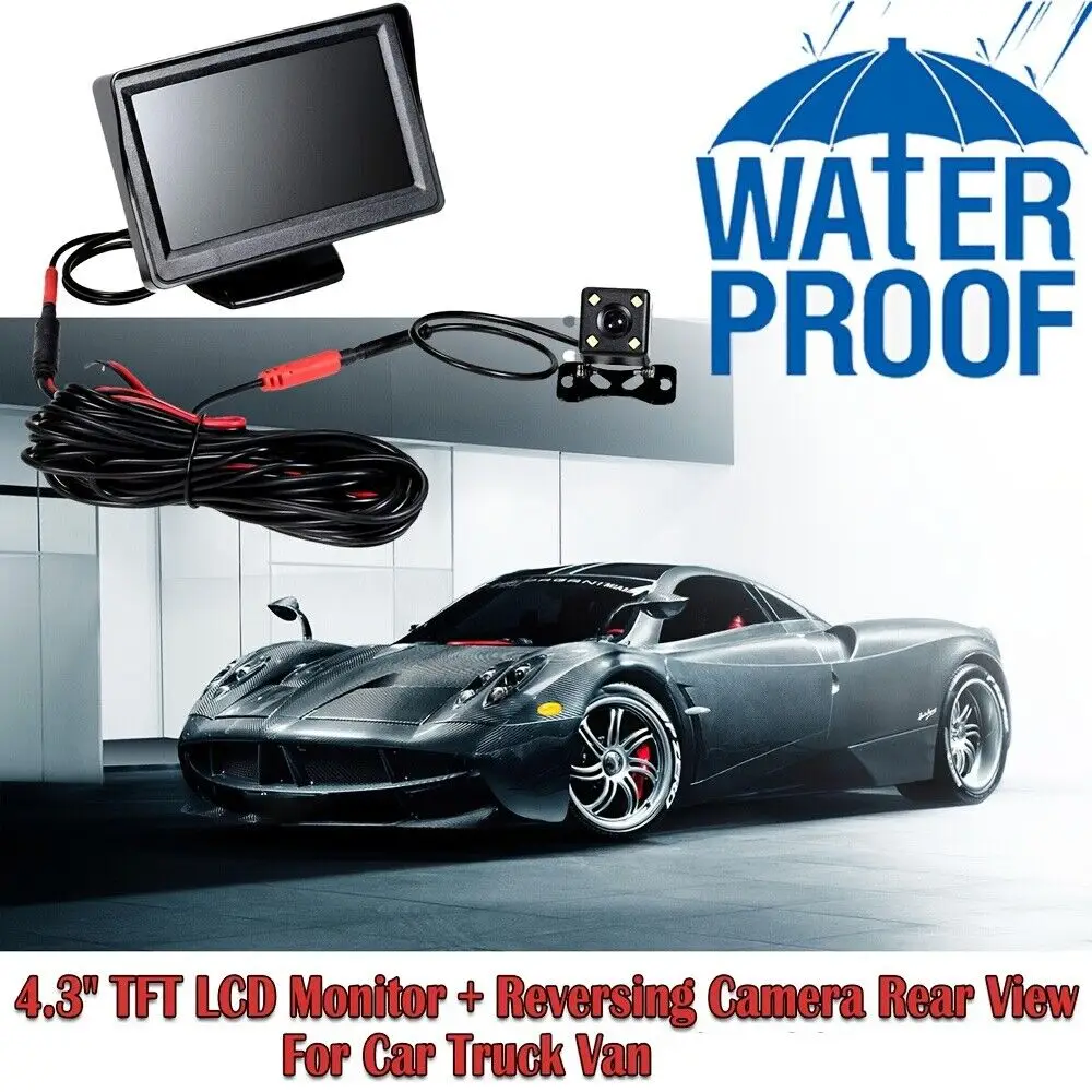 Rear View Invertendo Backup Camera, 4LED Display, Estacionamento Set, 4.3 Polegada