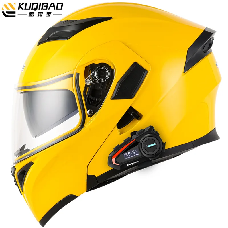 

KUQIBAO Motorcycle Helmet Flip Up Helmet Bluetooth Anti-fog Double Lens Full Face Helmet DOT Certification Casco Moto Motocross