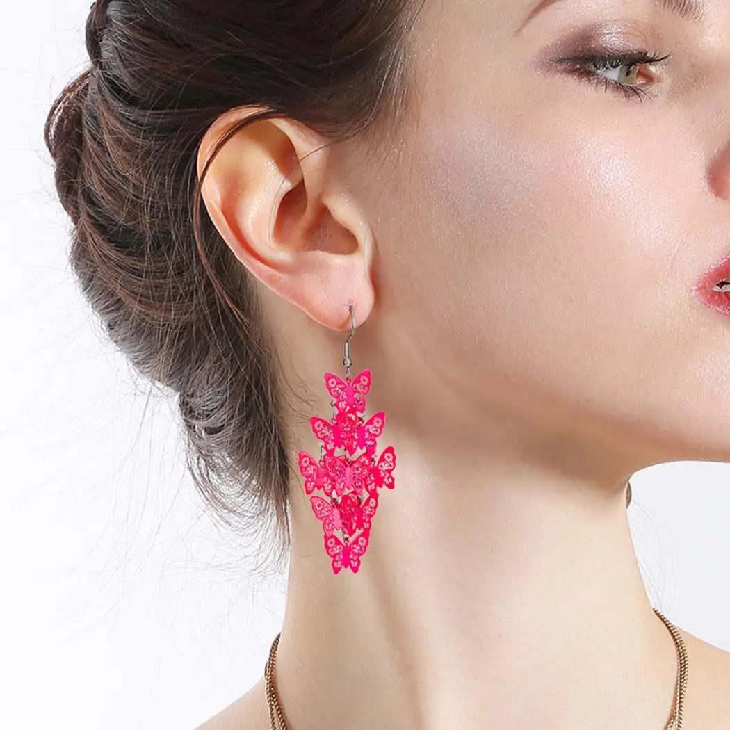 Nine Piece Butterfly Colorul Bohemia Long Drop Dangle Hook Earrings Lightweight Fashion Butterfly Holiday Gift Jewelry for Women