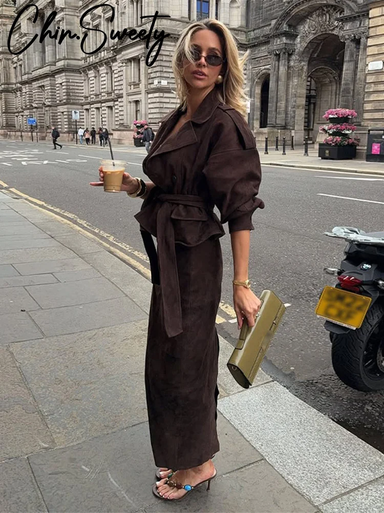 الصلبة الجلد المدبوغ المرأة مجموعة الورك حزمة عالية الخصر سيدة التنانير دعوى 2025 موضة الخريف في مباراة الدانتيل يصل التلبيب معطف الإناث مجموعات