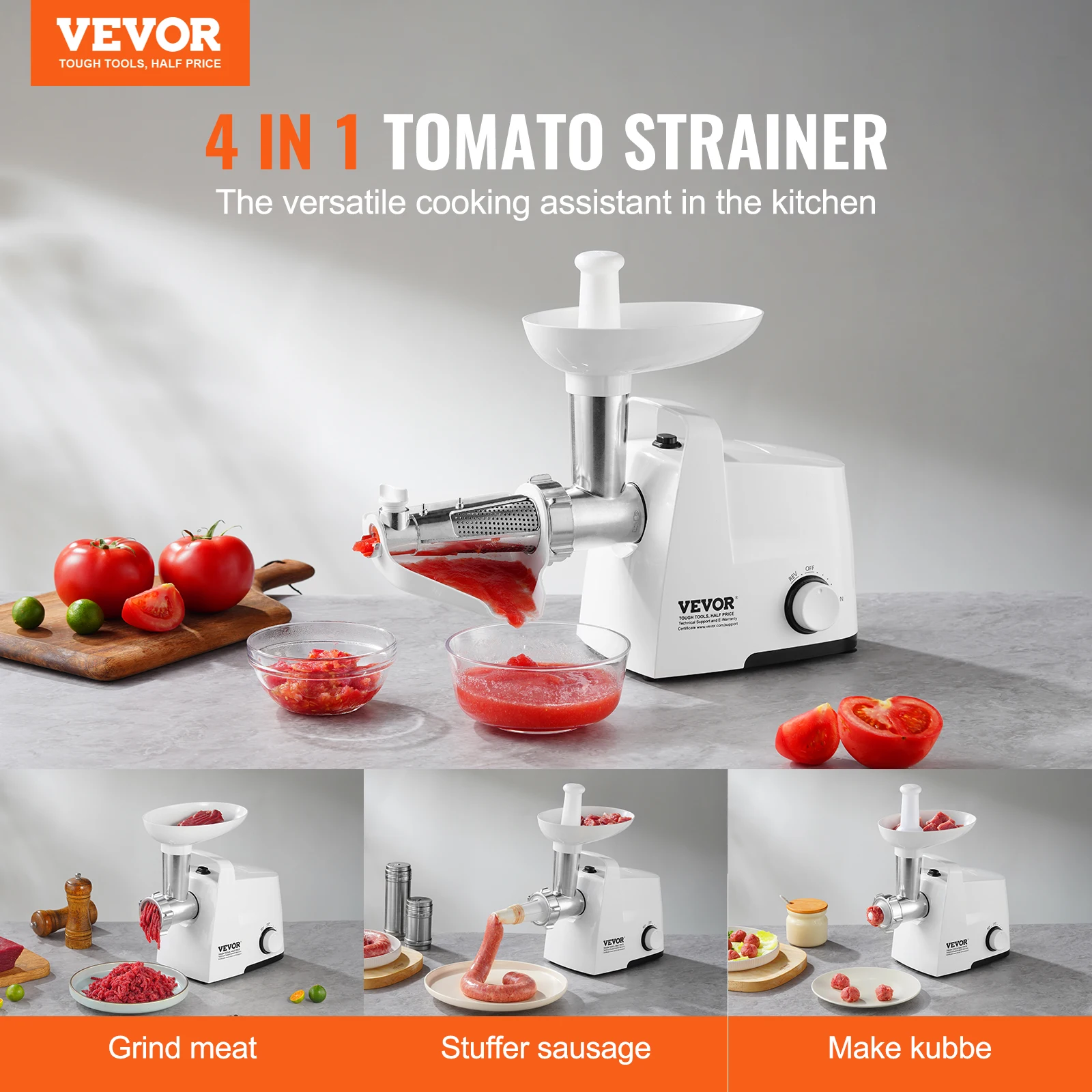 VEVOR Electric Tomato Strainer Tomato Sauce Maker Machine Food Strainer and Sauce Maker Pure Copper Motor Food Mill for Sauce