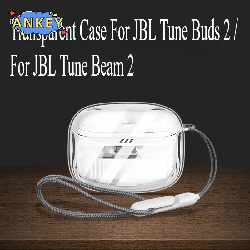 Clear Case for JBL Tune Beam 2 , Tune Buds 2 Transparent Earphone Silicone Earbuds Soft Protective Cover Headset Skin with Hook