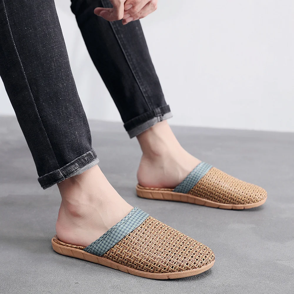 Linen slippers, summer flat bottomed men's indoor cool slippers